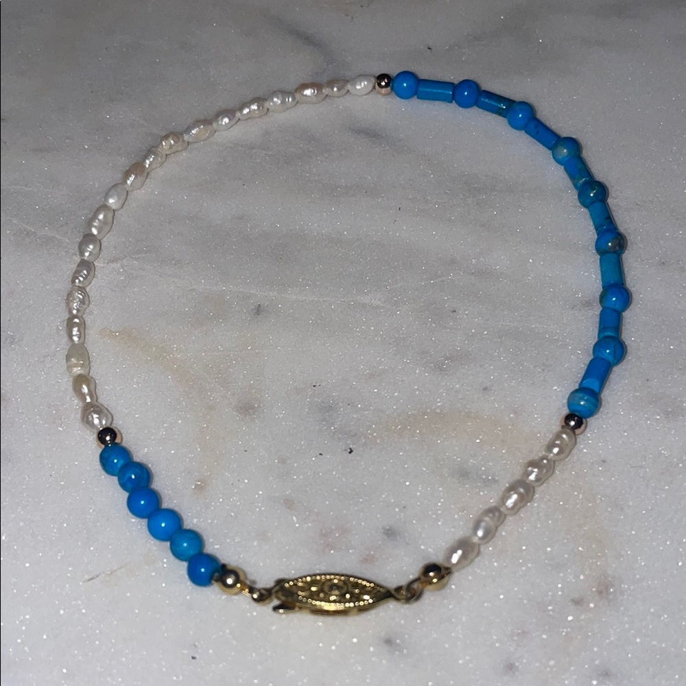 Turquoise and fresh water pearl Ankle Bracelet